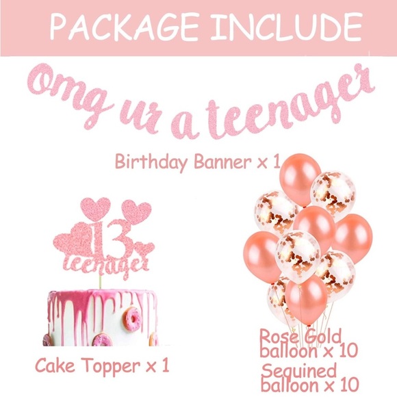 Teen Birthday Party Decoration Set - Pink and Gold - Picture 3 of 6